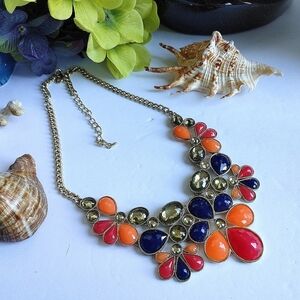 Gold Tone Multi Color Statement Necklace Set